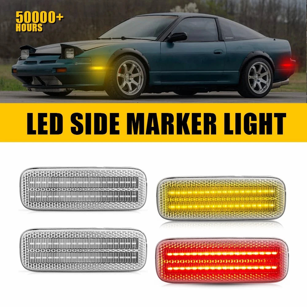 4X Clear Side Marker Light w/ Red & Amber LED for Nissan 240SX S13 (1989–1994)