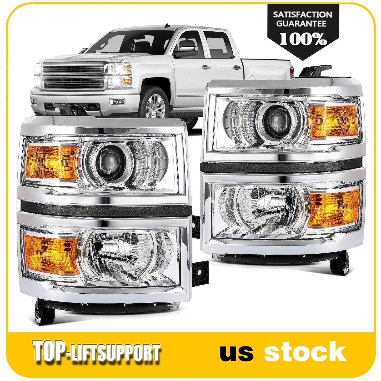 Headlight Assembly for Chevy Silverado 1500 2500 (2014–2015) Left + Right