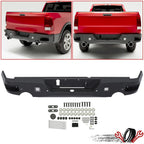 Black Rear Bumper for Dodge Ram 1500 (2009–2018) Dual Exhaust, LED Lights