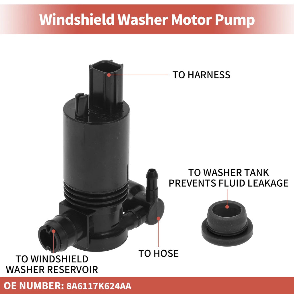 Windshield Washer Pump w/ Grommet for Ford (No. 8A6117K624AA)