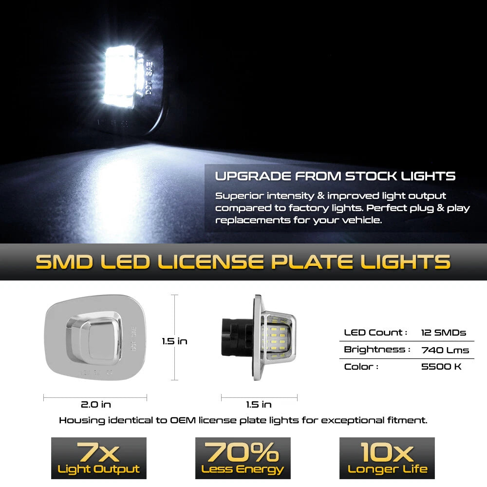 Chrome Bezel Full LED License Plate Light for Chevy C/K 1500 2500 3500 (1990–1999)