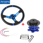 14" Deep Dish Drifting Steering Wheel & Blue Quick Release Adapter for Racing Car