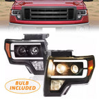 Pair Black Projector Headlights with LED DRL for Ford F150 (2009–2014)