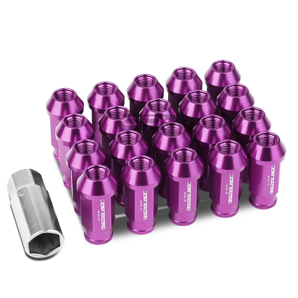 20 PCS Open End M12x1.25 50mm Tall Purple Universal JDM Lug Nut Set
