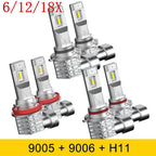 Set of 6 LED Headlight Kit Combo 9005/9006/H11 for High-Low Beam (6000K)