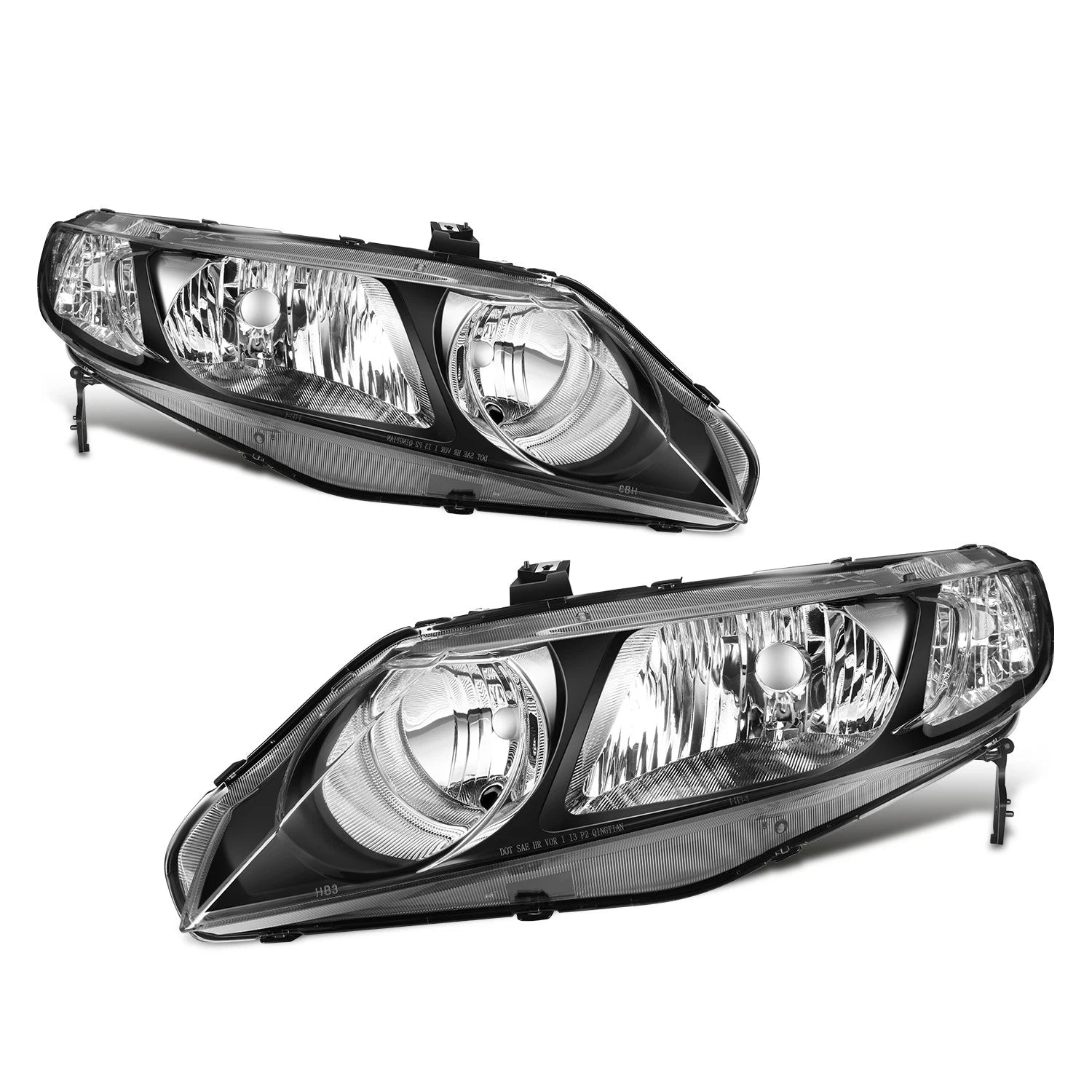 Headlight Set for Honda Civic Sedan (2006–2011) Black Housing Clear Corner
