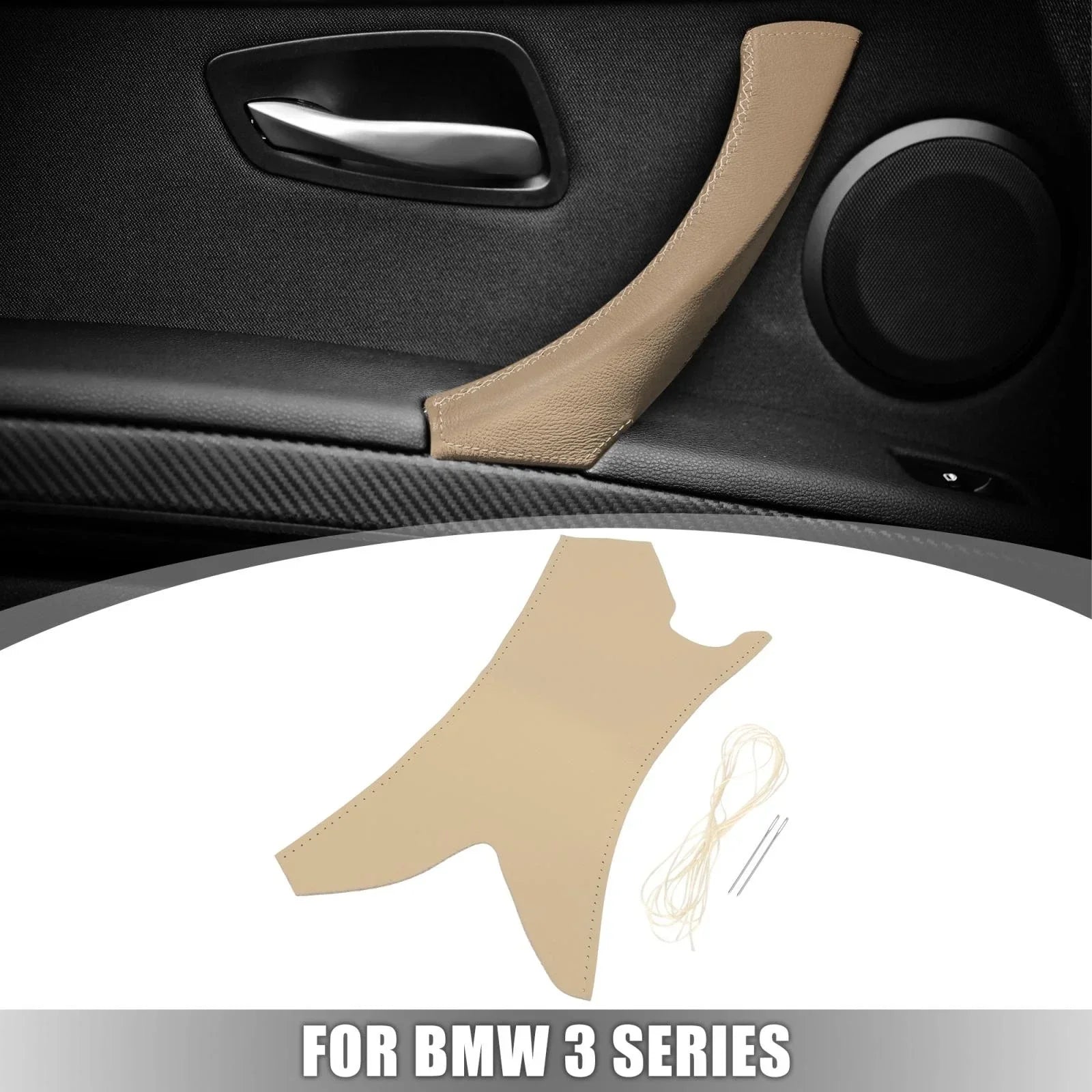 Car Interior Door Handles Strap Cover Hand Sewing Beige for BMW 3 Series E90
