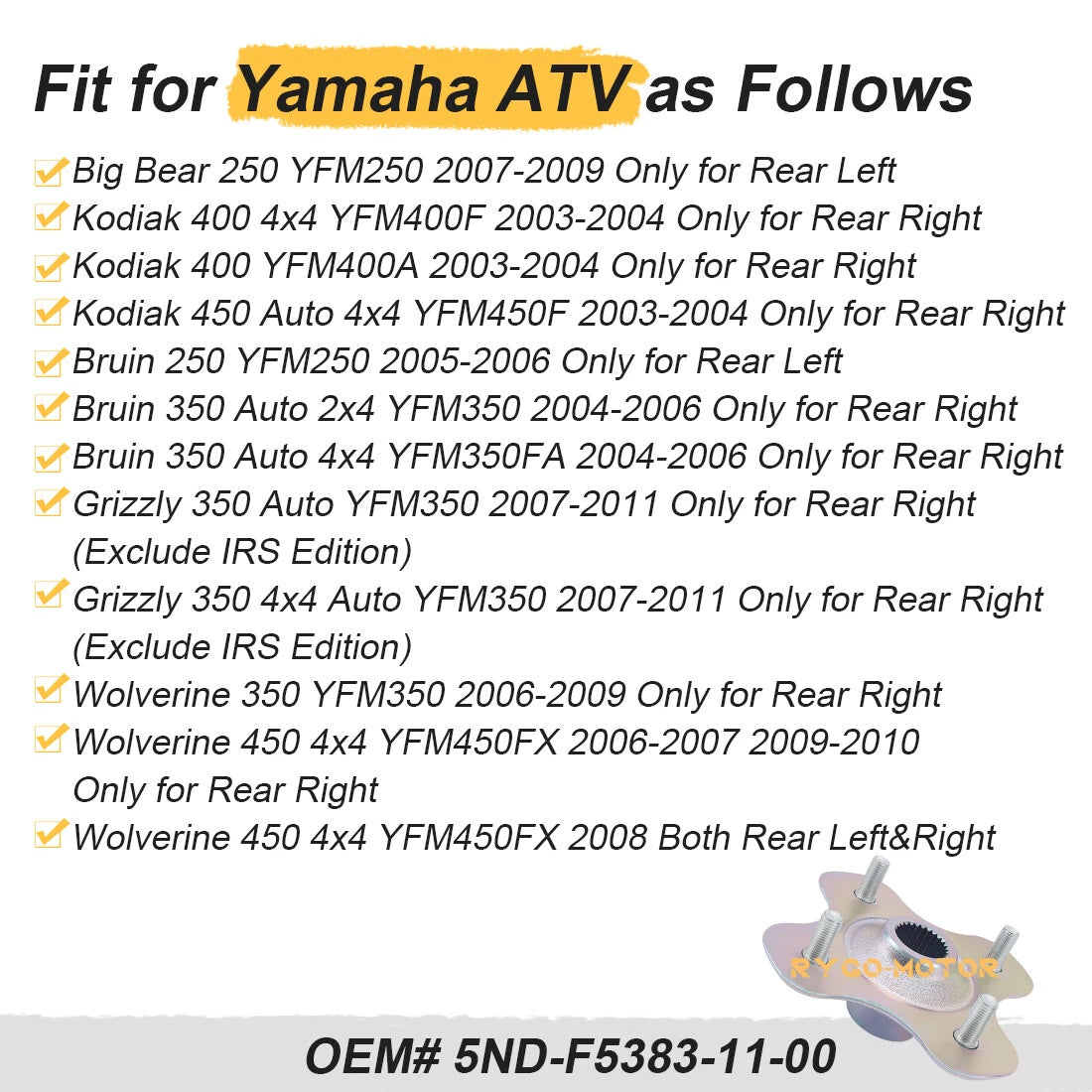 Rear Left Wheel Hub for Yamaha YFM250 Big Bear 250 (2005–2009)