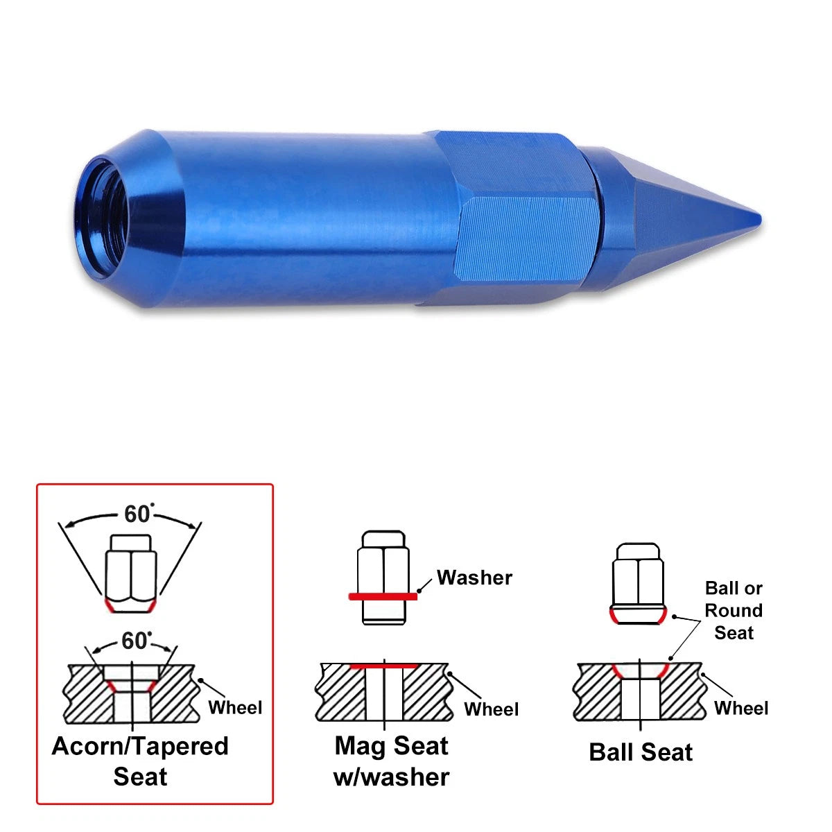 Set of 20 M12X1.5 Blue JDM Hex Spiked Cap Wheel Lug Nuts + 20mm Extension