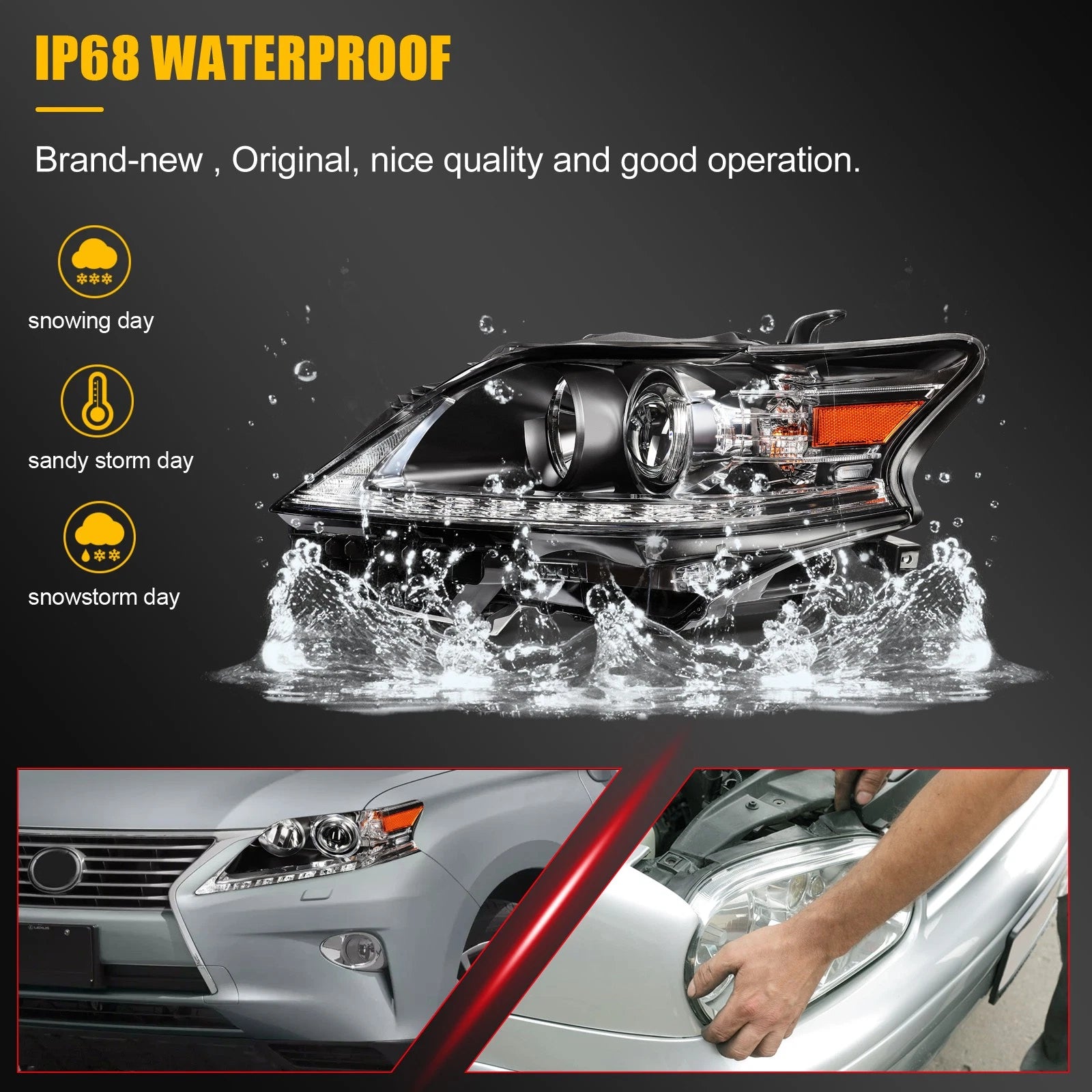 Left Headlight Assembly with LED DRL for Lexus RX350 RX450h (2013–2015)