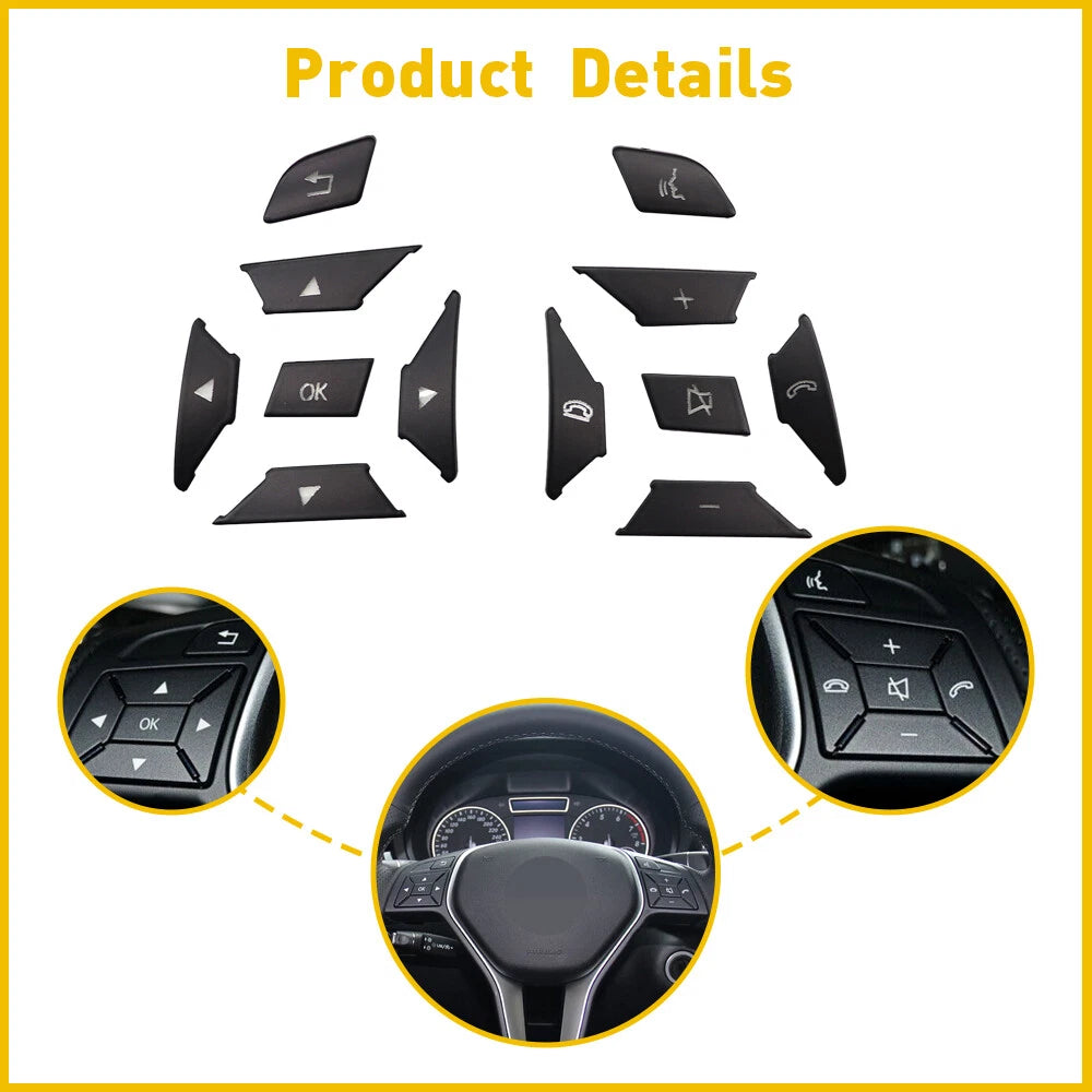 12PCS Black Wheel Steering Button Trim for Mercedes Benz E Class