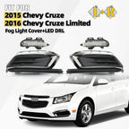 Set of 4 LED DRL Driving Lights + Fog Light Cover Bezels for Chevy Cruze (2015–2016)