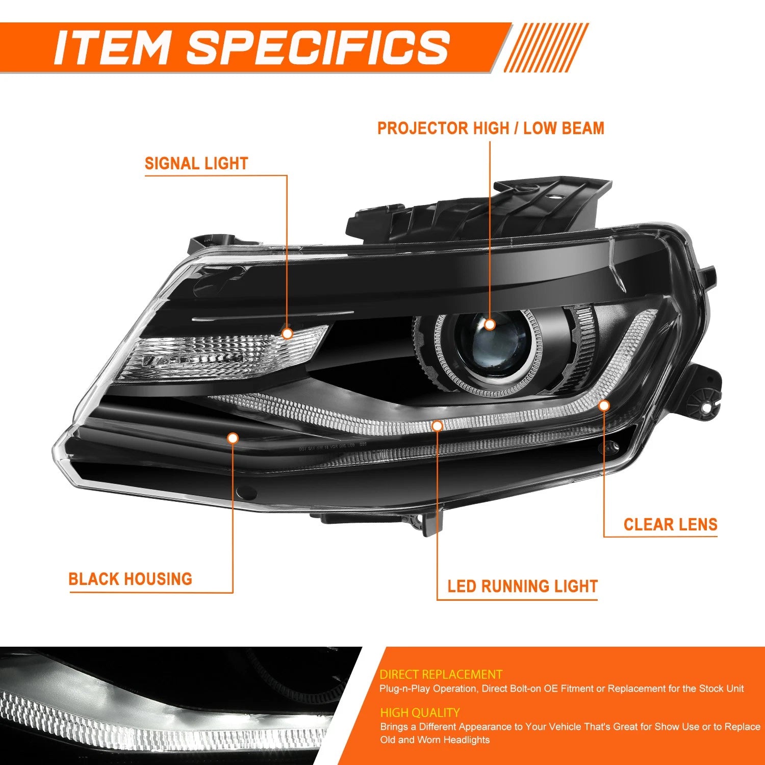 Driver Side Projector Headlight for Chevrolet Camaro (2016–2022)