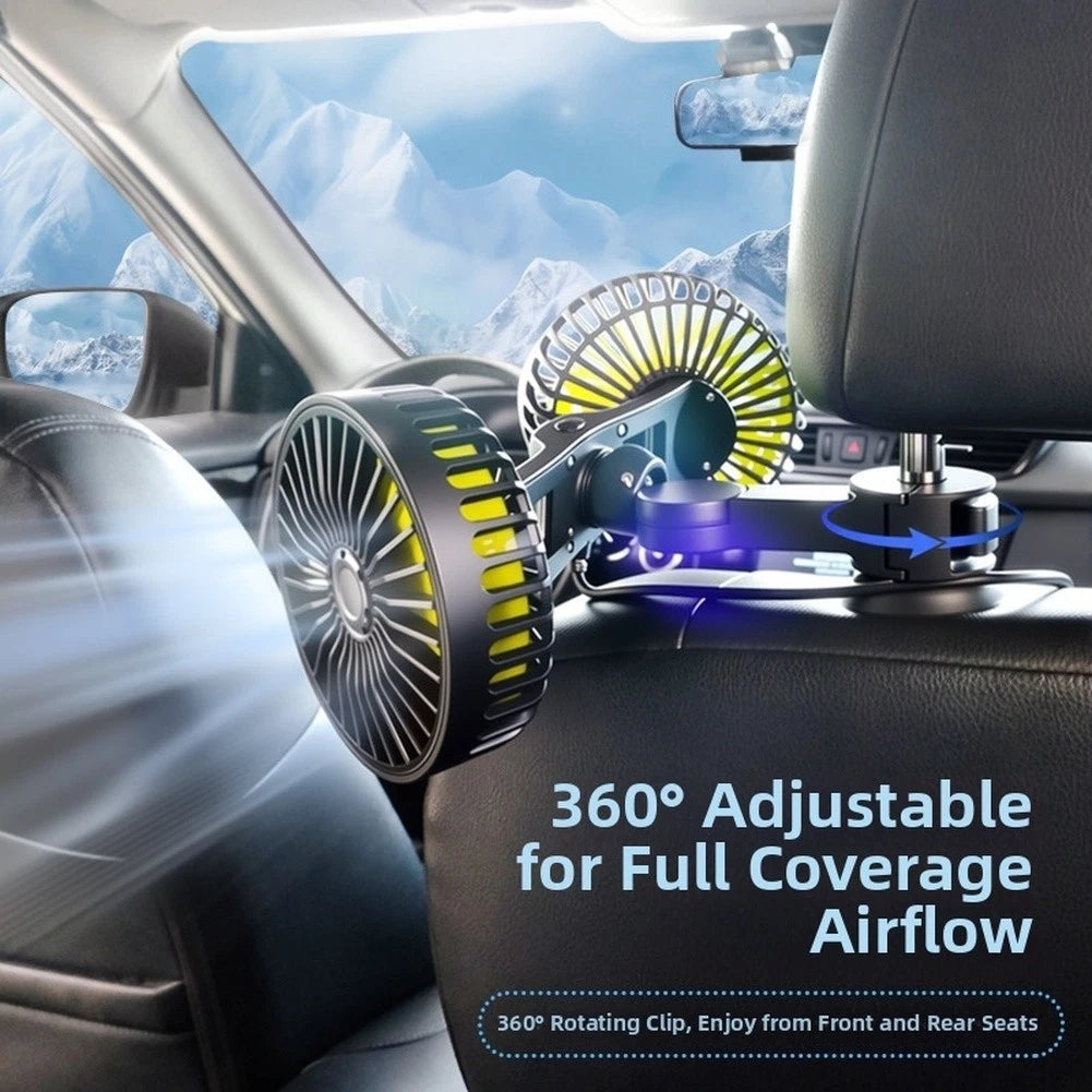 Dual Head USB Fan for Backseat Use (360 Degree Rotation, 3 Speed)