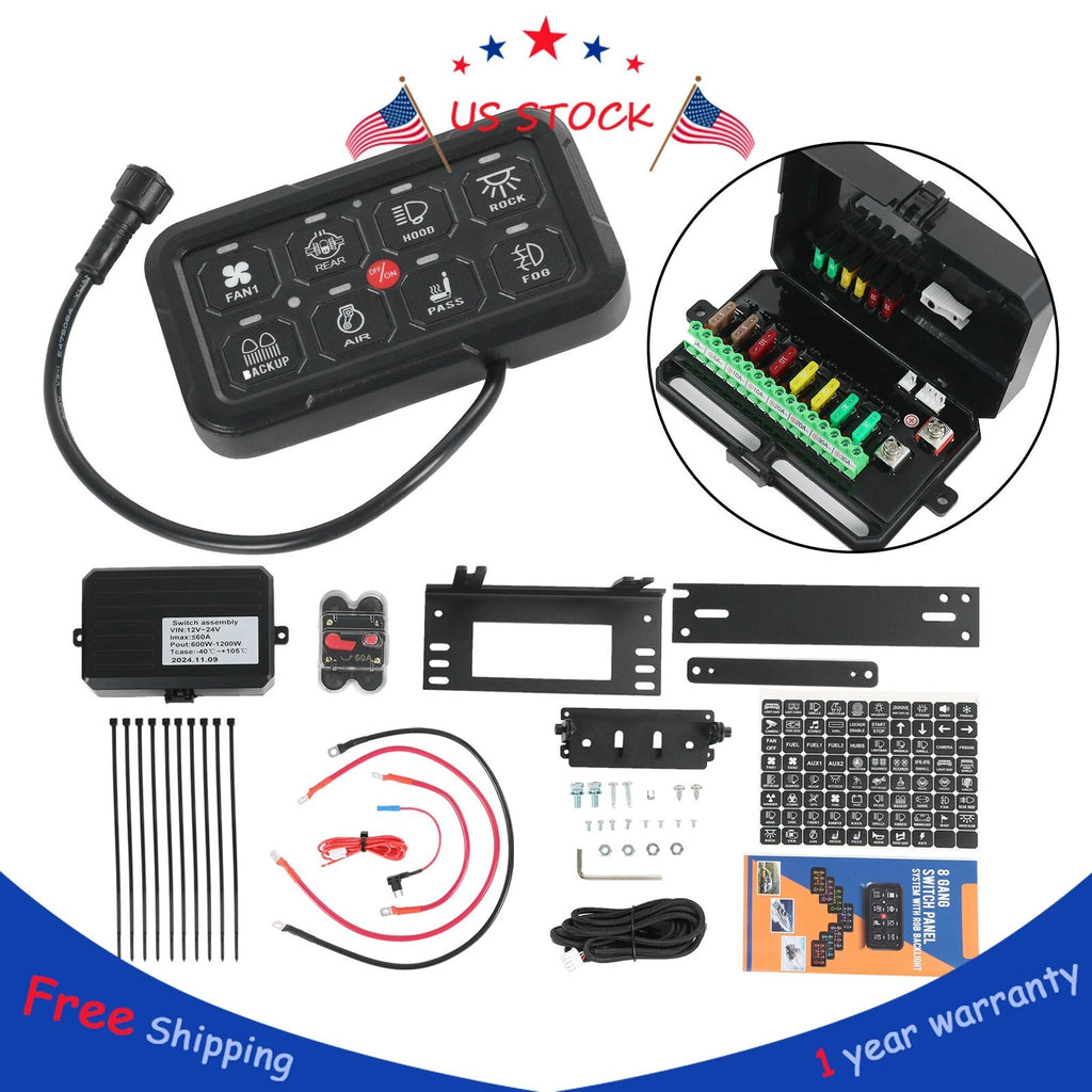 8 Gang LED Switch Panel Kit for Off-Road Vehicles 