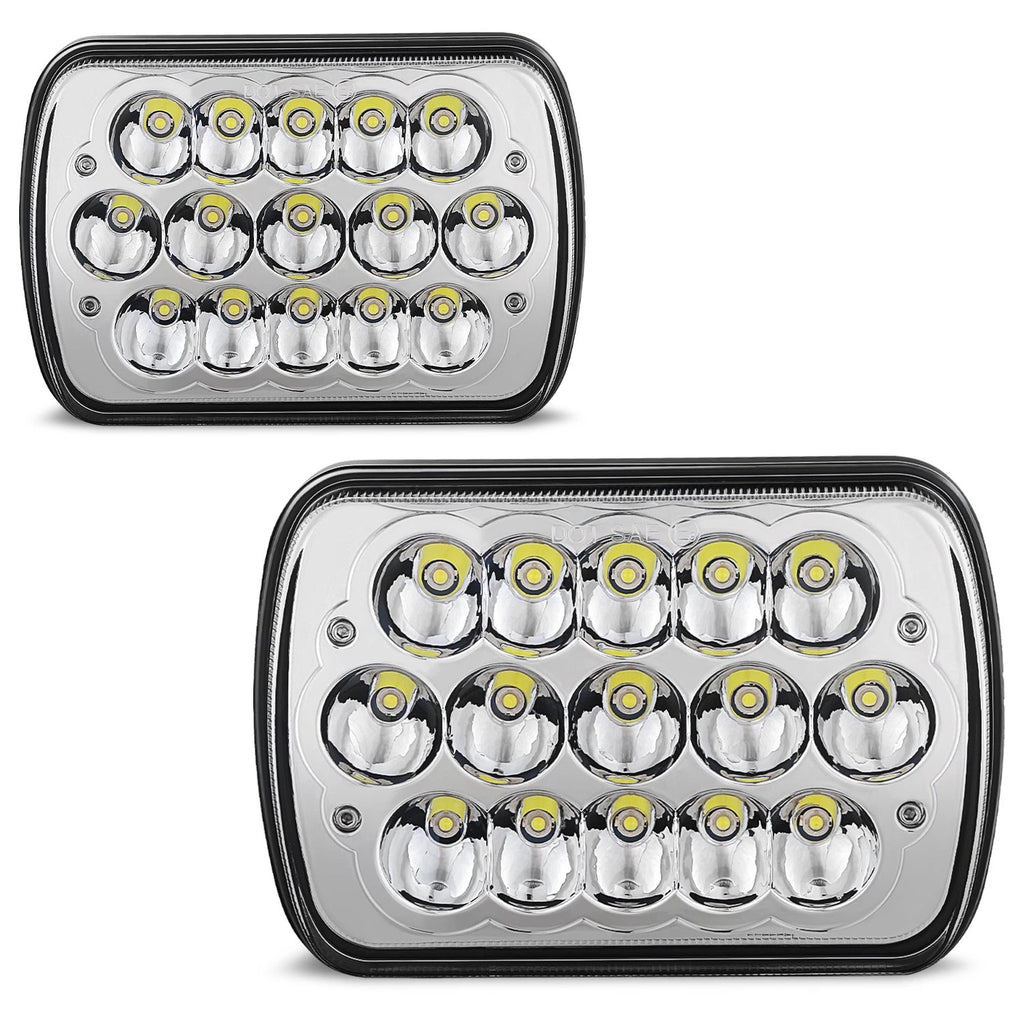 Set of 2 LED Headlights H6054 for Ford Econoline Van (1985–2014) Chrome Housing