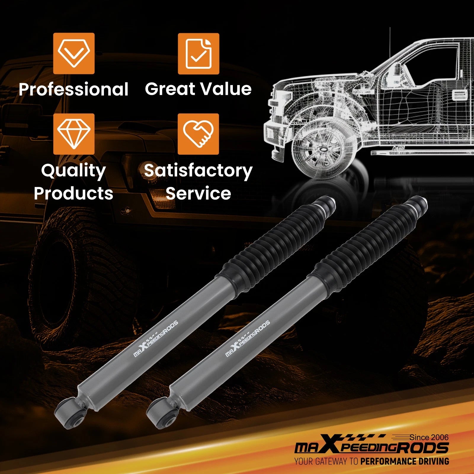 Set of 2 Heavy Duty Nitrogen Front Shocks for Ram 2500 4WD (2014–2024)