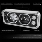 LED Projector Headlight for Kenworth Peterbilt (1981–2019) - Black Clear, Halo Ring