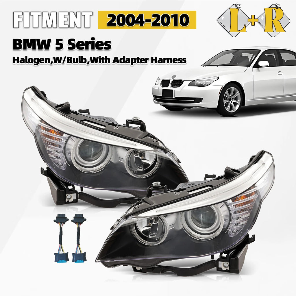 Set of 2 Halogen Headlights for BMW 5 Series E60/E61 (2004–2010)