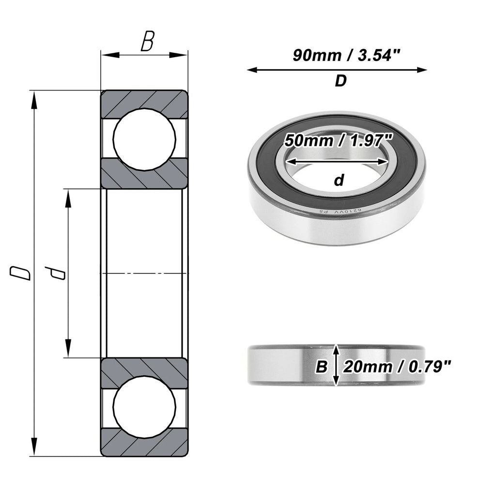 Deep Groove Ball Bearing 6210VV for Scooter Skateboard Wheel (50x90x20mm)