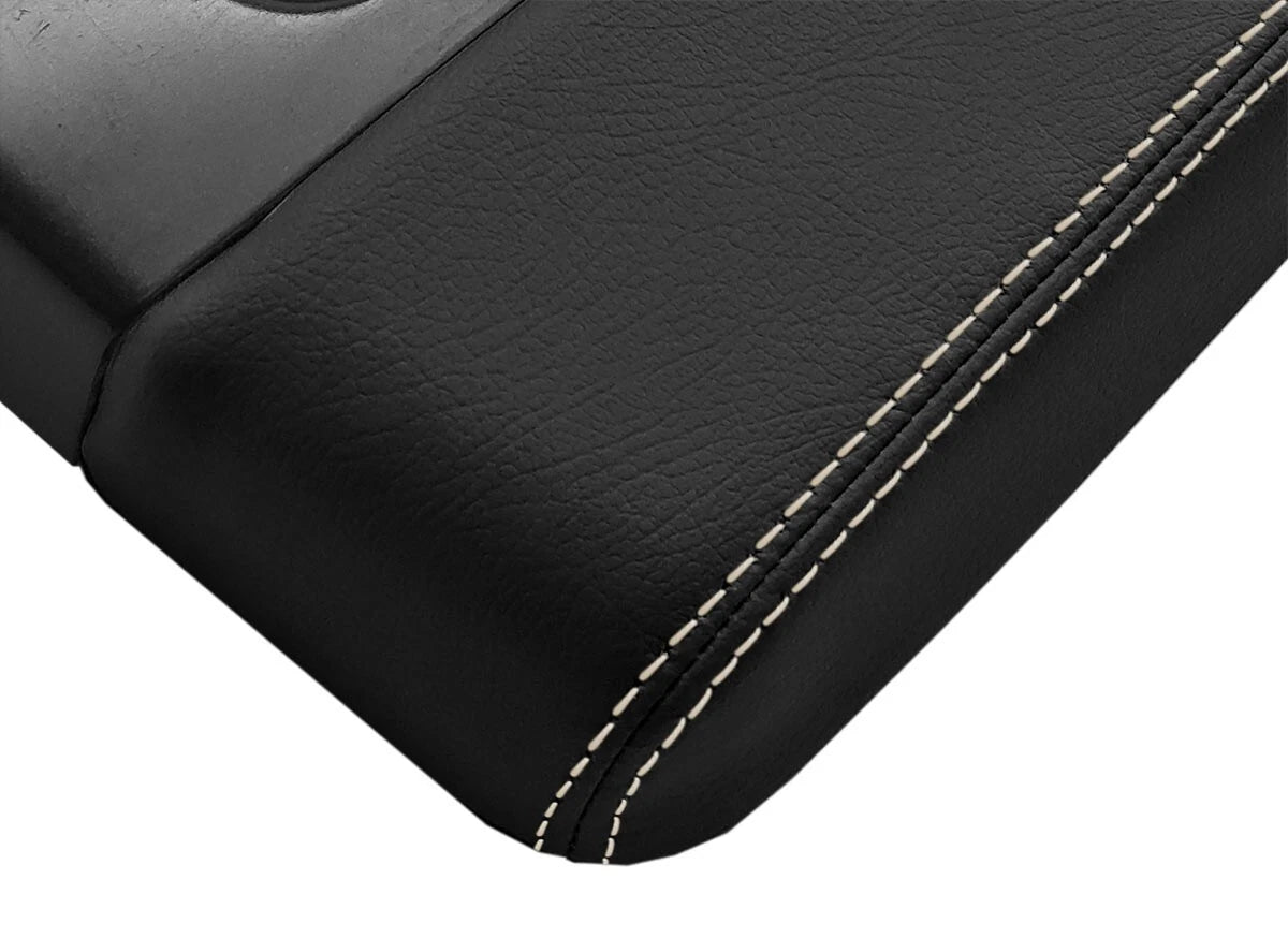 Leather Console Lid Armrest Cover for Chevrolet Silverado (2014–2020) Beige Stitch