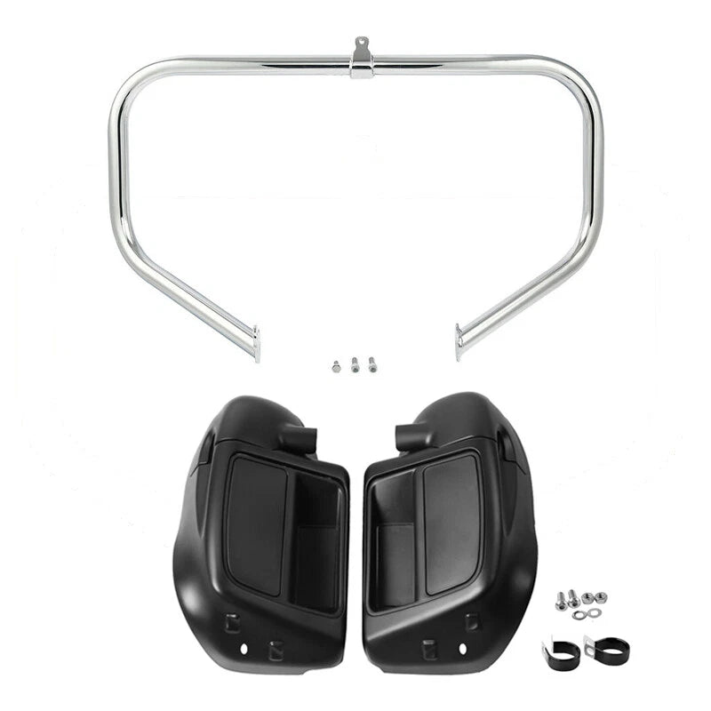 Matt Black Lower Vented Fairings & Engine Guard Bar for Harley Touring (2014–2024)