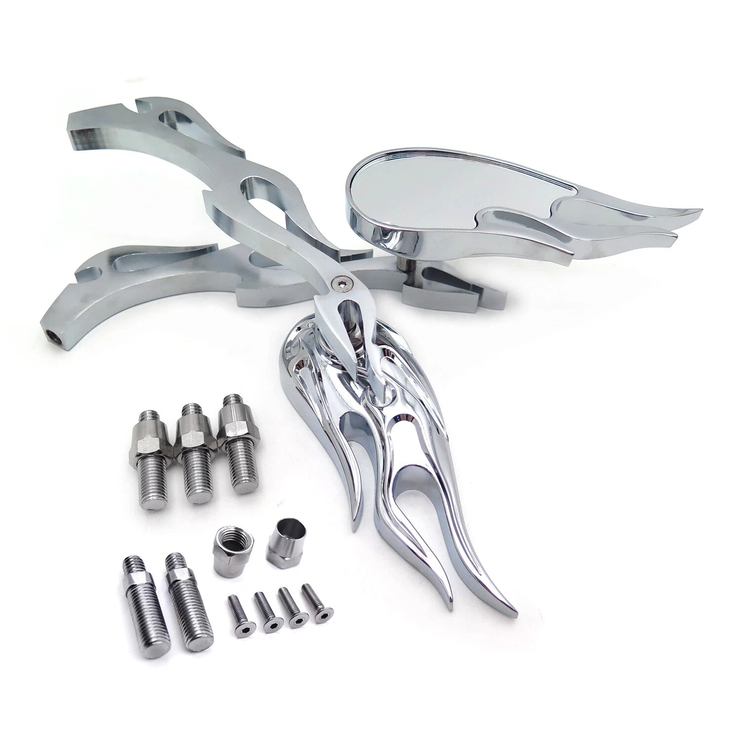 Chrome Flame Burning Fury Running Mirror for Honda Kawasaki Suzuki (All Years)