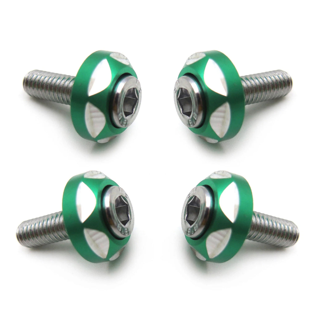 Set of 4 Silver Tone Round Green 6mm License Plate Frame Screws for Auto Motorcycle