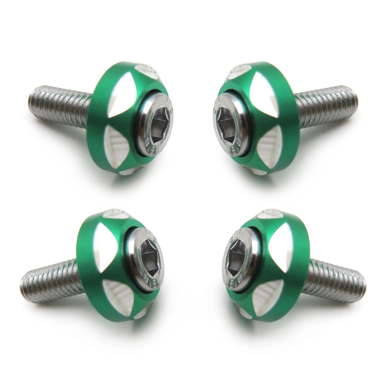 Set of 4 Silver Tone Round Green 6mm License Plate Frame Screws for Auto Motorcycle