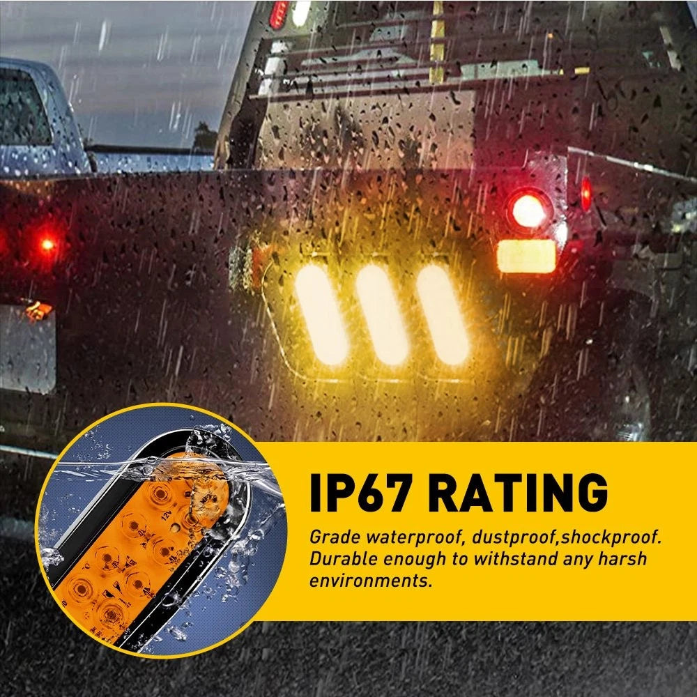 2X 6" Oval Amber LED Turn/Tail Lights for Trailer Truck (Made in USA)