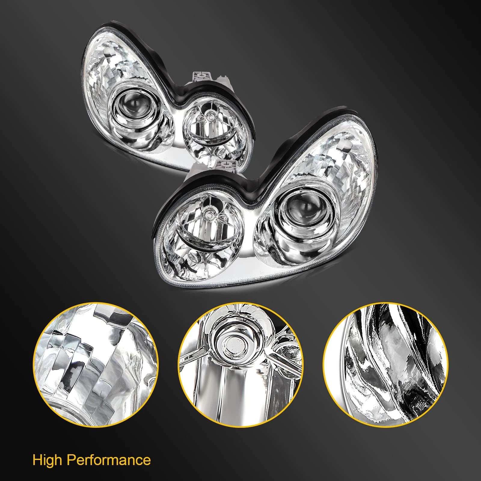 Set of 2 Chrome Headlight Assemblies for Hyundai Sonata (2002–2005)