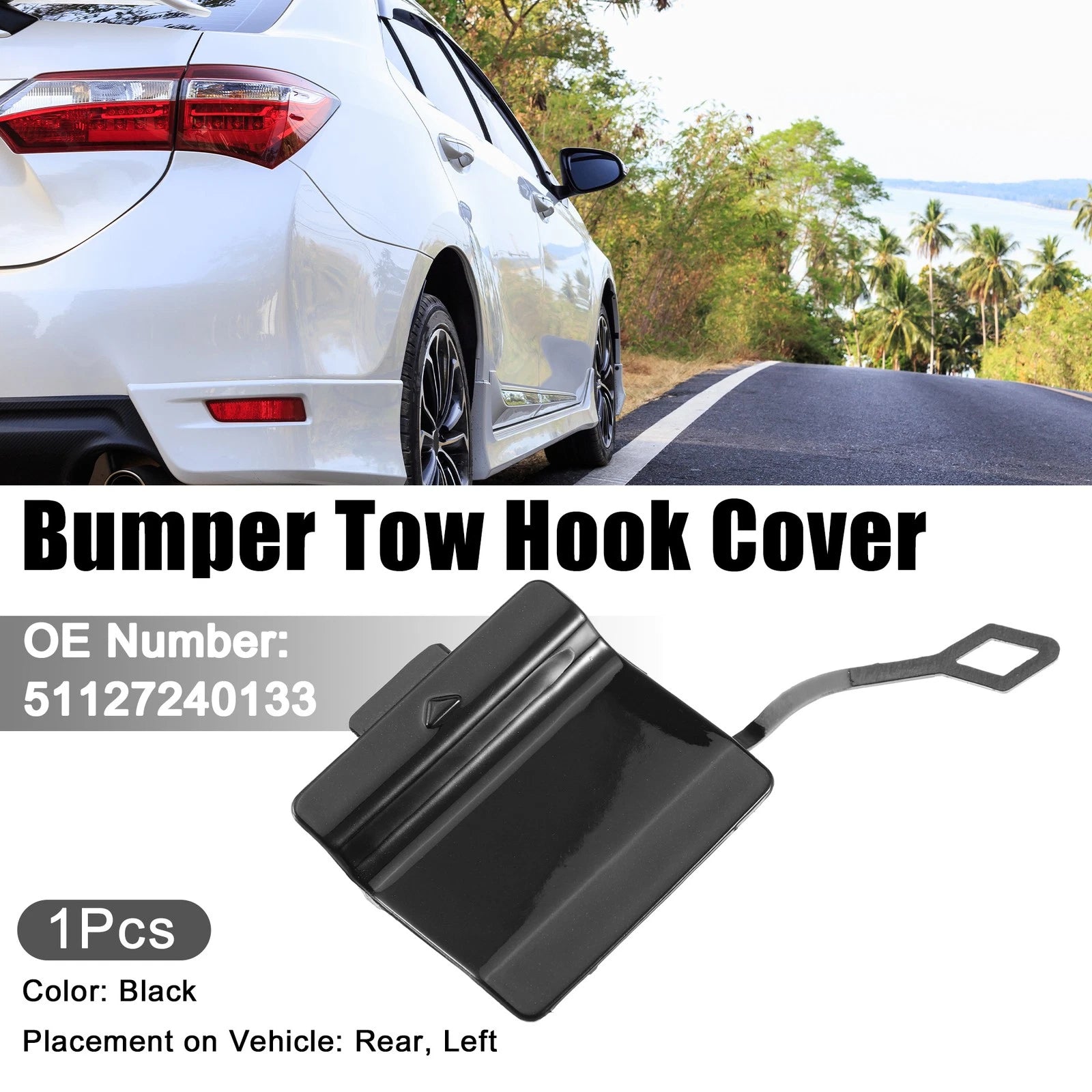 Tow Eye Hook Cover Cap for BMW 550i (2011–2013) - Black