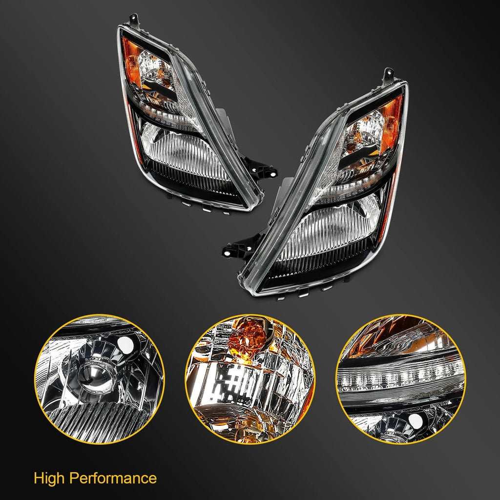 Headlight Assembly for Toyota Prius (2006–2009) Black Amber Reflector Pair