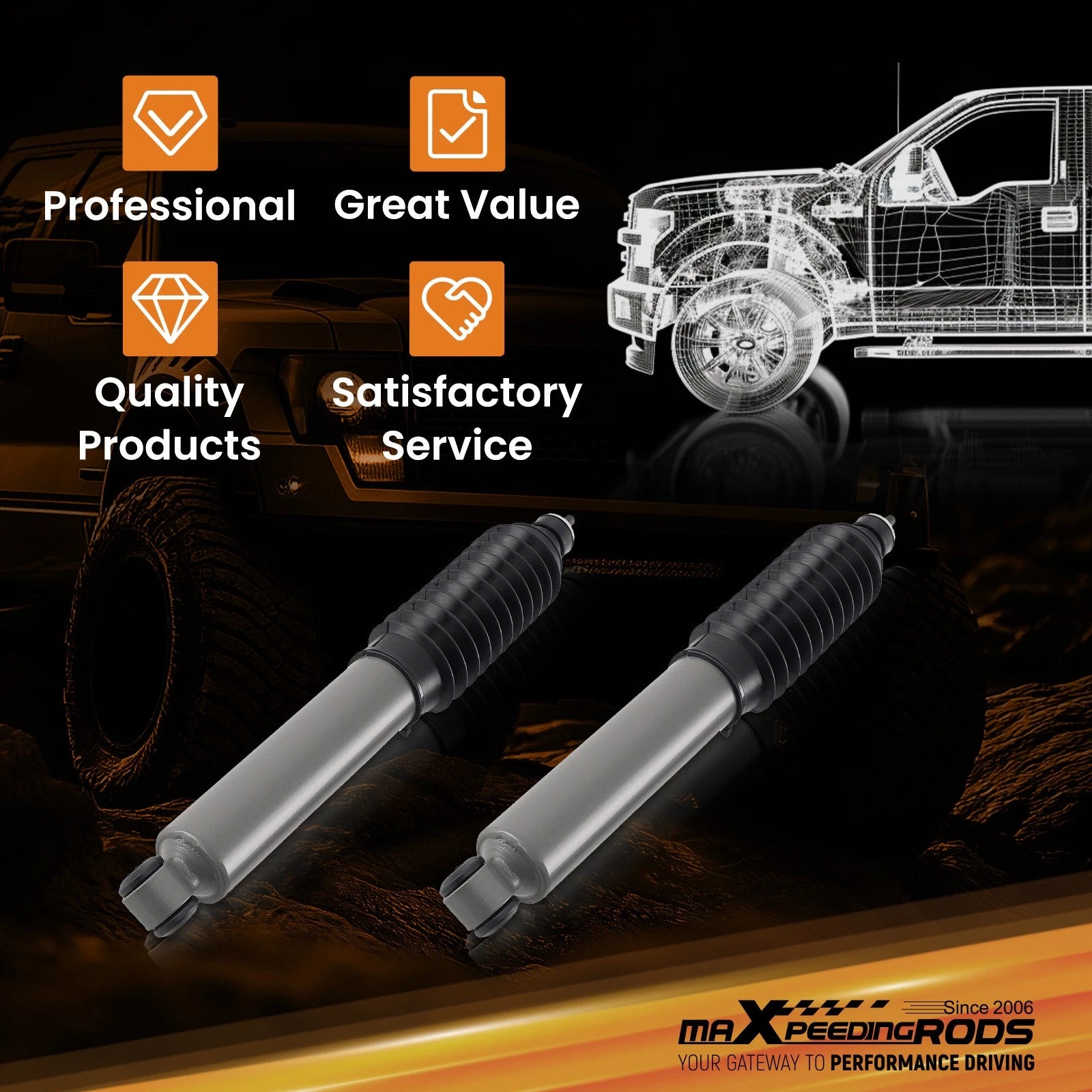 Front Gas Shock Set for Ford Bronco (1980–1996) 4WD Lift 2X 347mm Steel