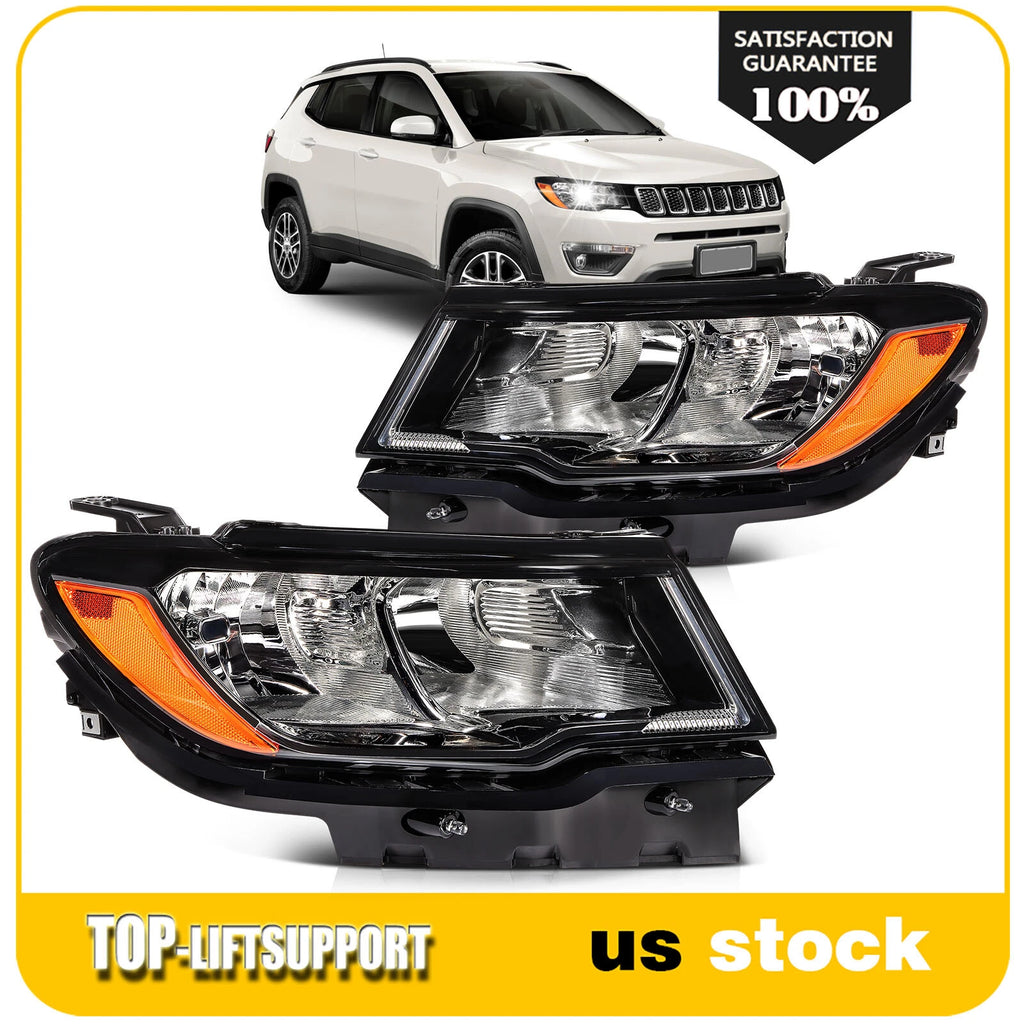 Headlight Assembly for Jeep Compass (2017–2021) Halogen Black Reflector