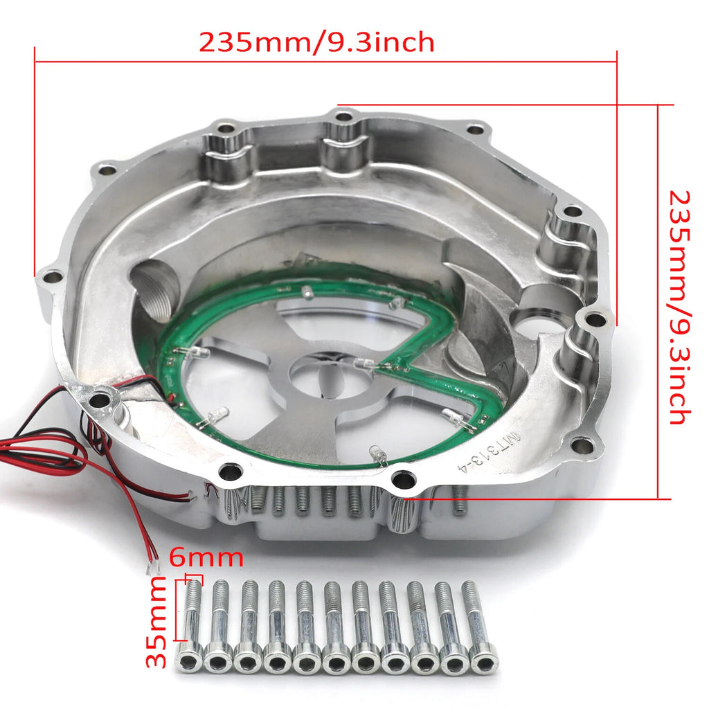 Chrome Engine Clutch Cover with Green LED for Kawasaki ZX14R ZZR 1400 (2006–2014)