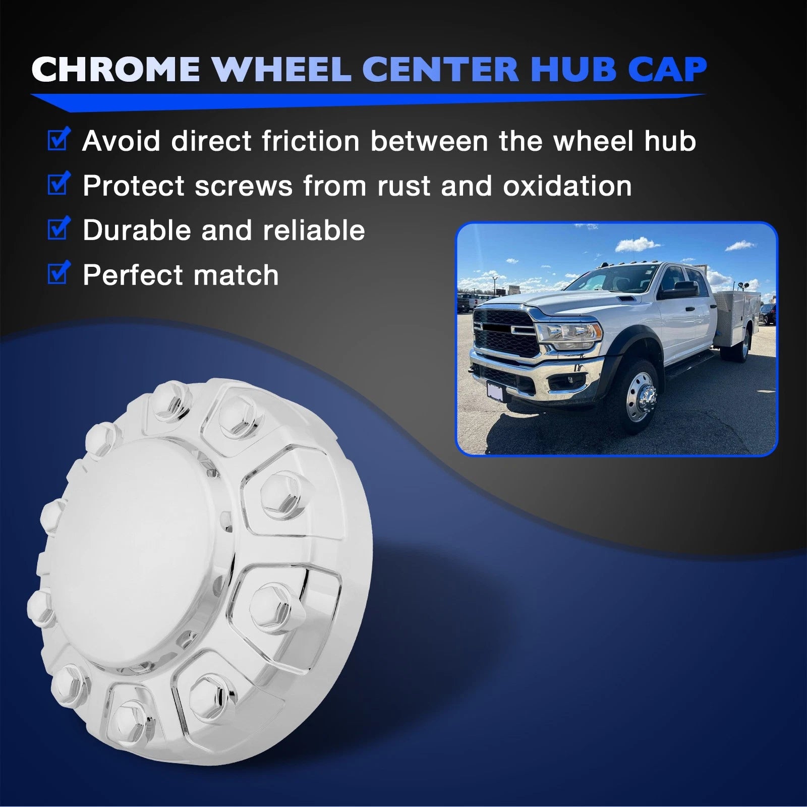 2X Chrome Front Wheel Center Hub Cap Cover for Ram 4500 5500 (2019–2021) 6PG03SZ0AB