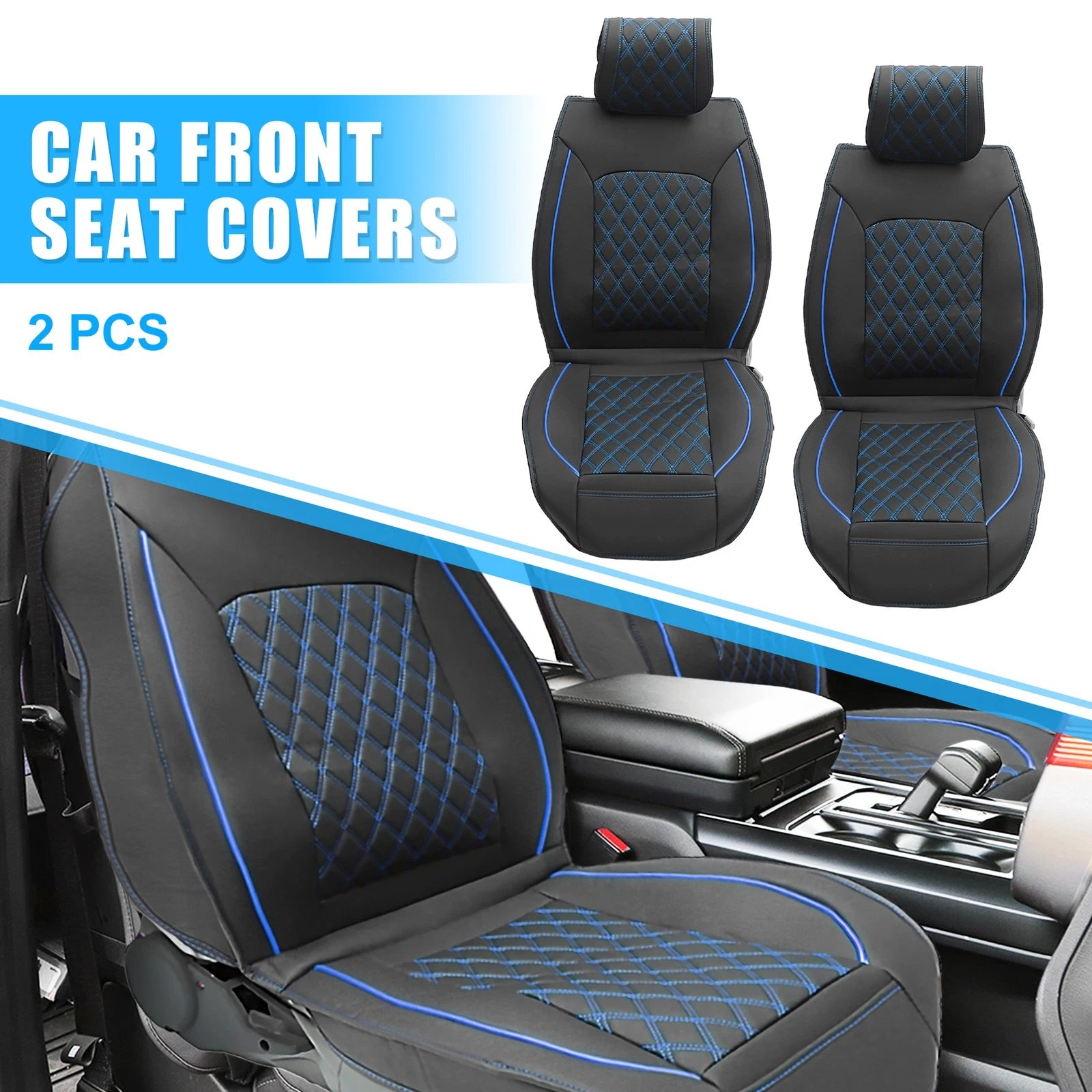 Set of 2 Front Seat Covers for Dodge Ram (2009–2023) Black Blue