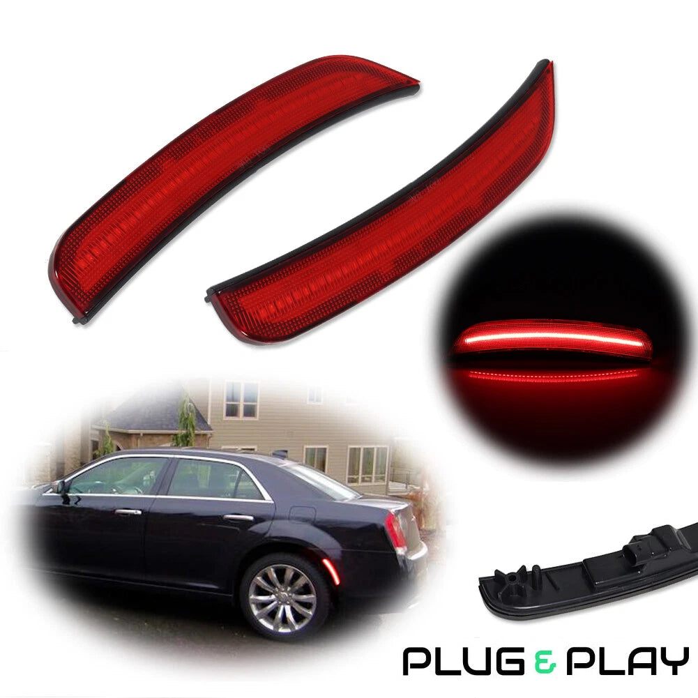 Set of 2 Red LED Rear Bumper Side Marker Lights for Chrysler 300