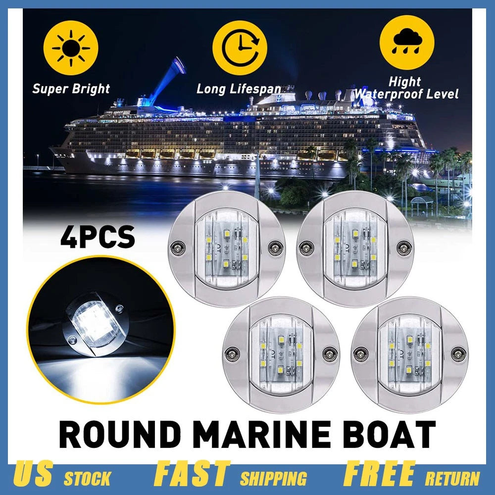 Round LED Boat Courtesy Lights for Marine Use (White)