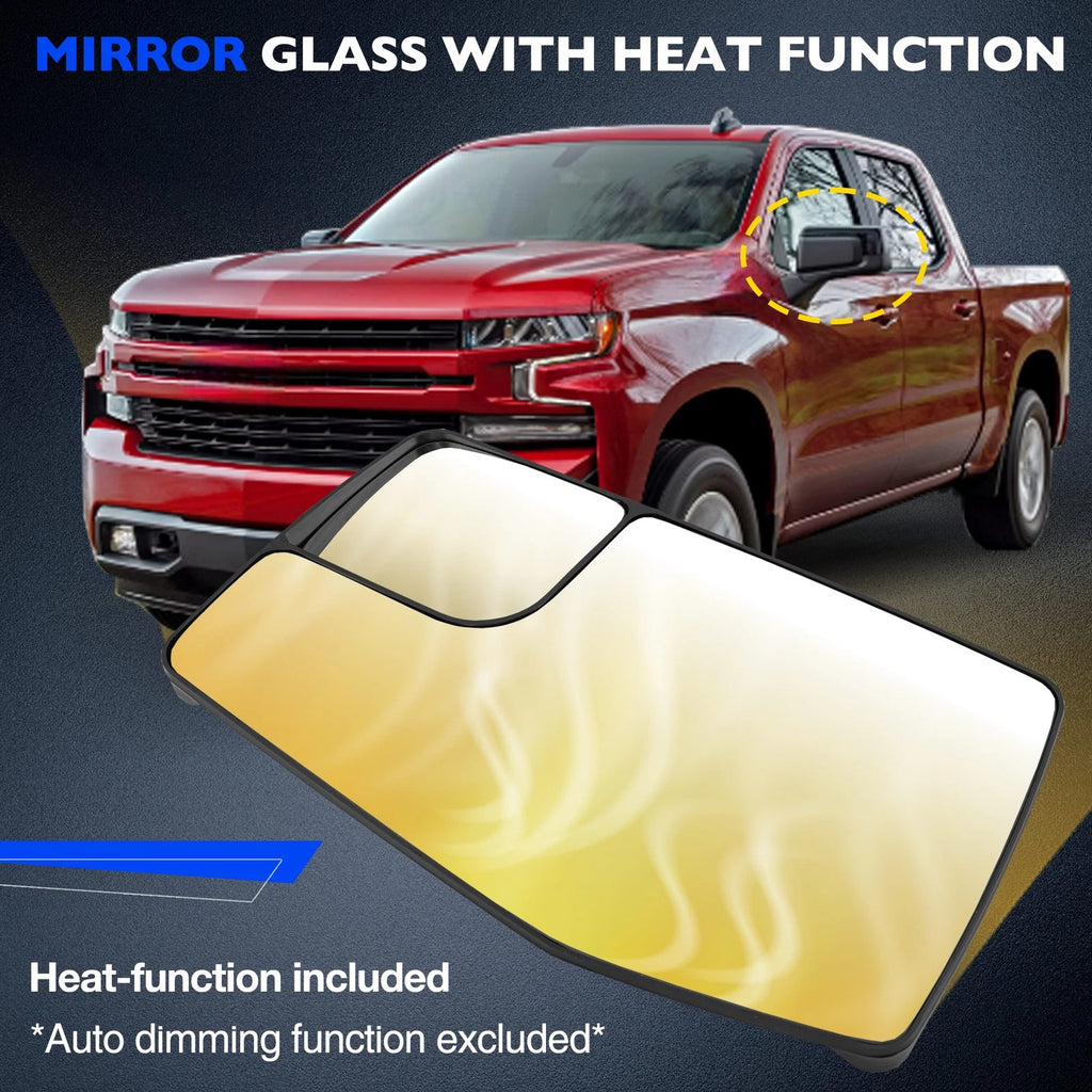 Driver Side Mirror Glass with Blind Spot Lens for GMC Sierra, Chevy Silverado (2019-2024)