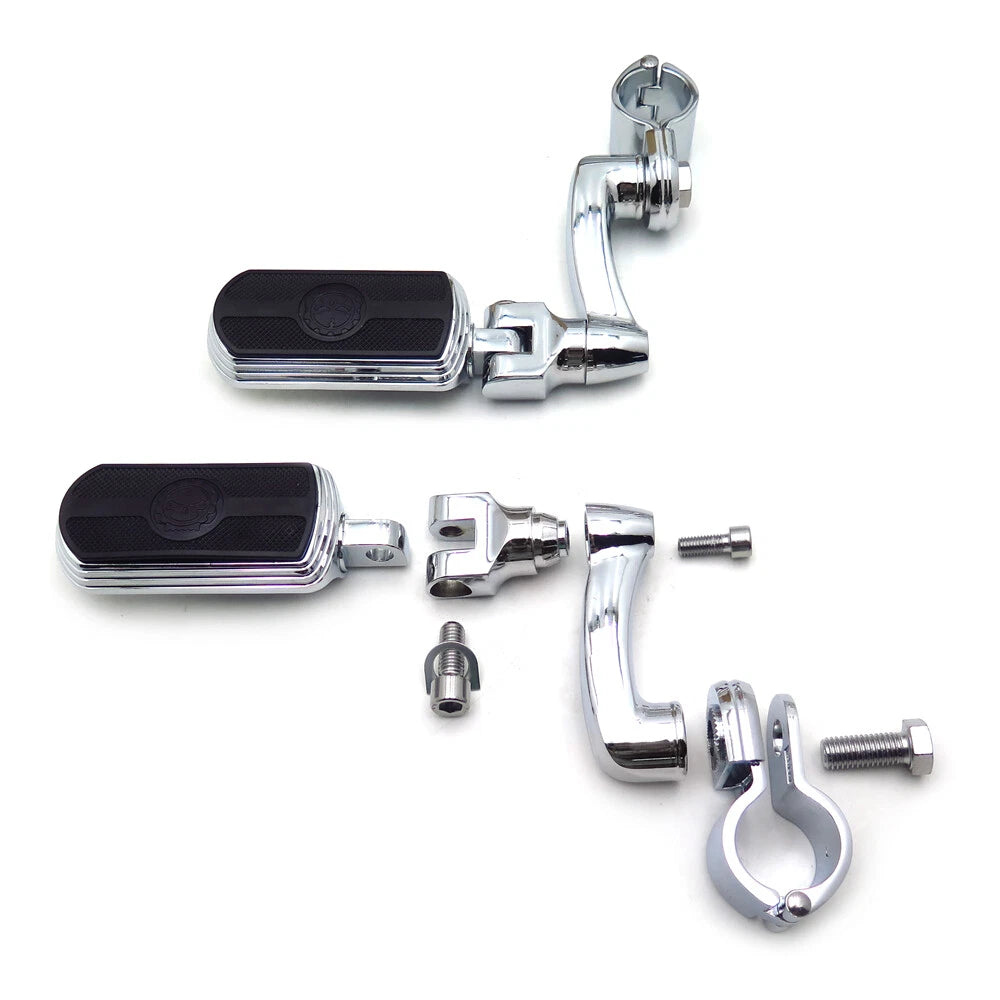 Chrome 1 1/4" Gear Skull FootPeg Clamp for Harley Sportster Touring (D)