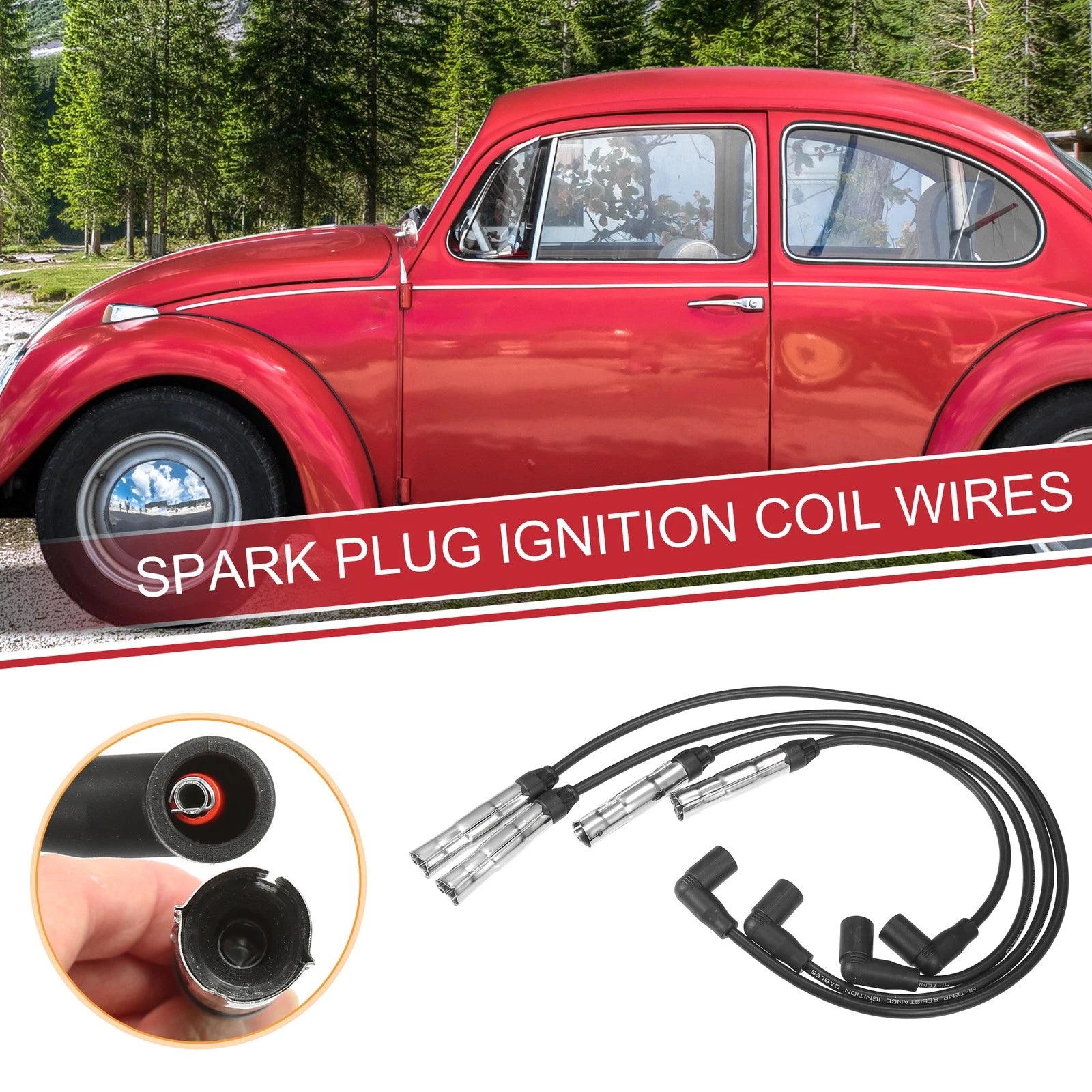 Set of 4 Spark Plug Wire Ignition Coil Cables for VW Beetle Golf (2001–2007)