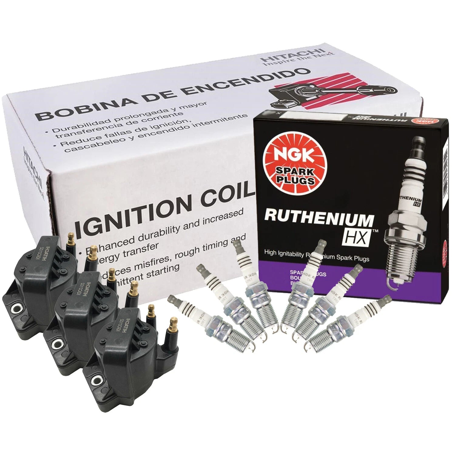 Set of 3 Ignition Coils & 6 NGK Ruthenium HX Spark Plugs for Chevy Pontiac