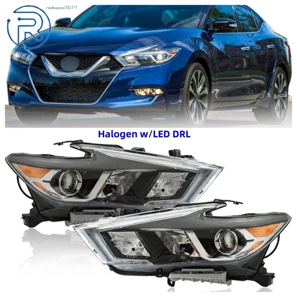 Set of 2 Headlights for Nissan Maxima (2016–2018) Halogen with LED DRL