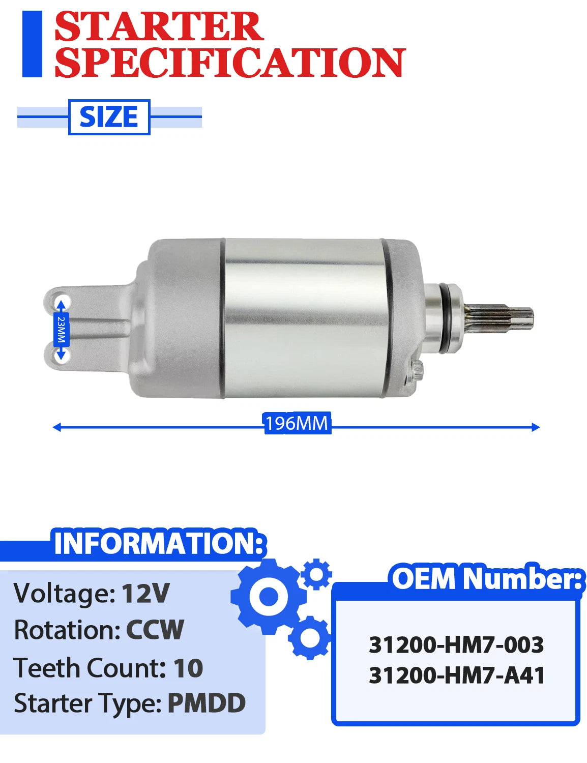 Starter for Honda TRX450FM FourTrax Foreman S (2002–2004) with Relay & Key Switch