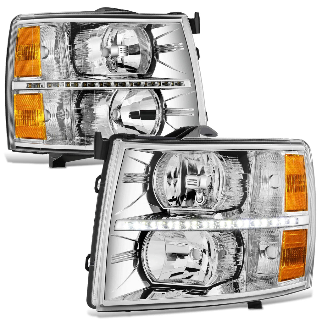 LED DRL Strip for Chevy Silverado (2007–2014) - Chrome Housing Amber Corner