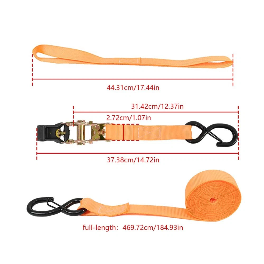 Set of 4 Ratchet Straps for Tie Downs (15 Ft, 2200 lb Break Strength)