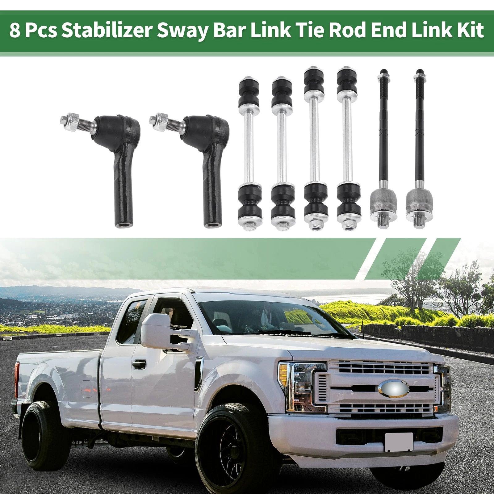 8 Pcs Front Suspension Kit Tie Rod Ends Sway Bar Link for Ford 