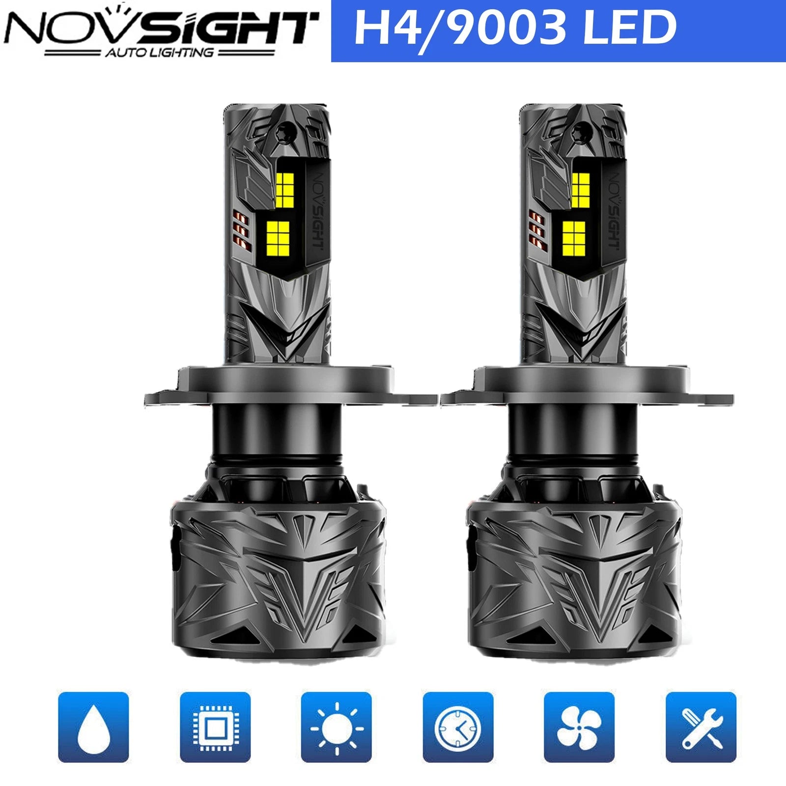 2X H4 9003 LED Headlight Bulbs 50000LM for NOVSIGHT